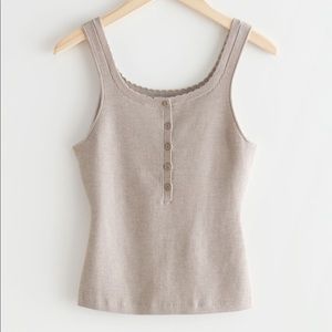 & Other Stories Taupe Knit Henley Tank Top